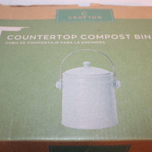 Crofton Blue Heavy Stoneware Countertop Compost Bin w/Lid and Handle New in Box - Picture 3 of 7